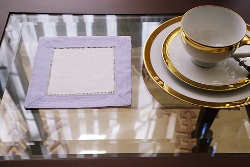 White Hemstitch Cocktail Napkin with Languid color Trims.